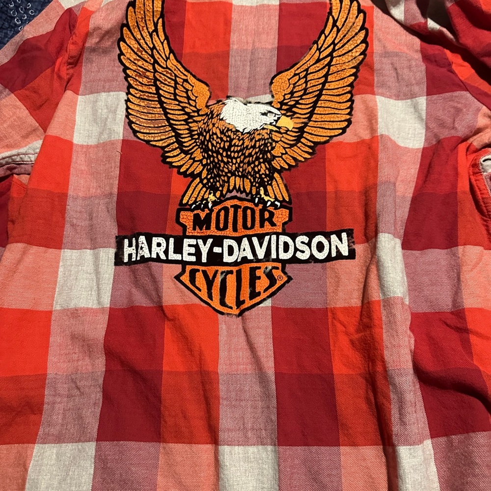 Harley-Davidson Red and White Checkered Shirt with Eagle Emblem